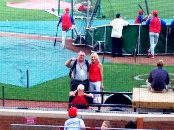 The Bikini Chef with SEG of WLW Cincinnati on the field at Reds game