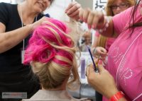 Dinair updo in progress... now that's pink!