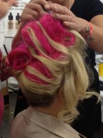 Dinair pink hairpiece interwoven into my blonde locks