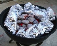 CAMPFIRE CHICKEN COOKING ON HOT COALS