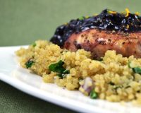 Poached Chicken with Blackberry Onion Chutney and Spinach Quinoa