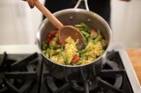 Chicken and Quinoa Pasta tossing pasta and veggies