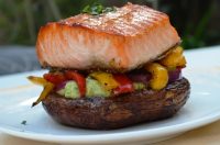 Grilled Salmon on Portobello Stack