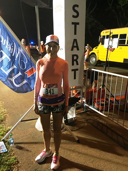 Susan at the start of the Kauai Marathon