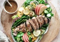 Grilled pork loin with Herb mixed greens