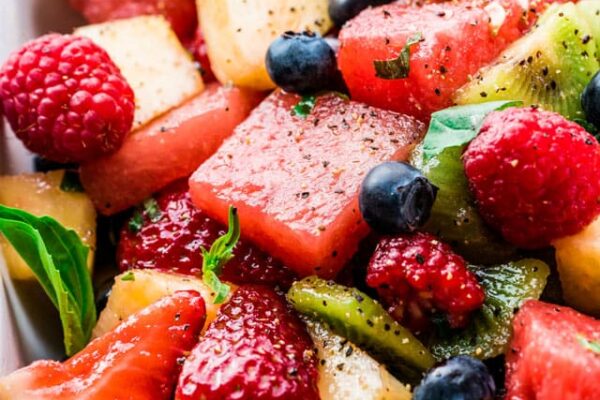 Fresh Fruit Salad with Champagne Rosemary Syrup