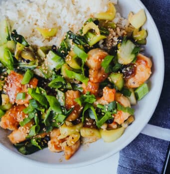 Grilled Shrimp with Adobo and Black beans