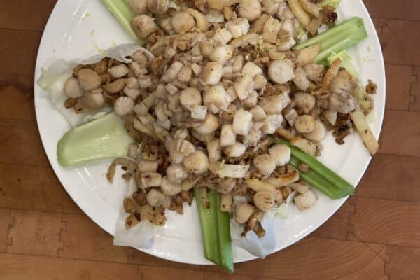 Skillet Braised Scallops with Apples & Walnuts