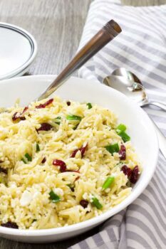Orzo with cranberries lemon vinaigrette